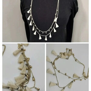 LOFT Gold tone Double Strand Tassel Beaded Necklace
